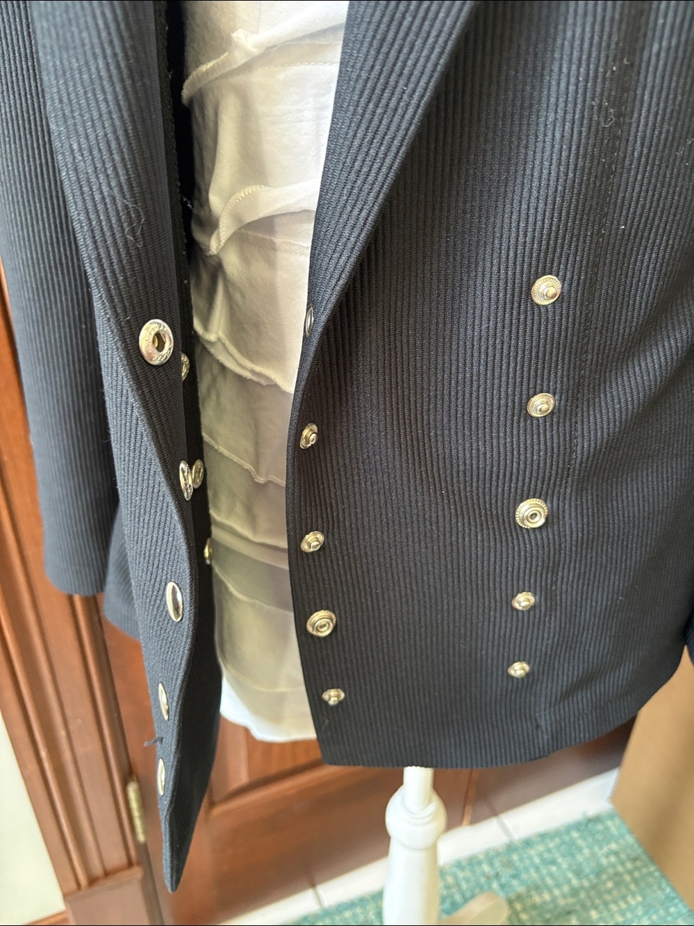 Blazer  Jacket  Double-Breasted Silvertone snaps Ribbed polyester women’s size S - Picture 10 of 11